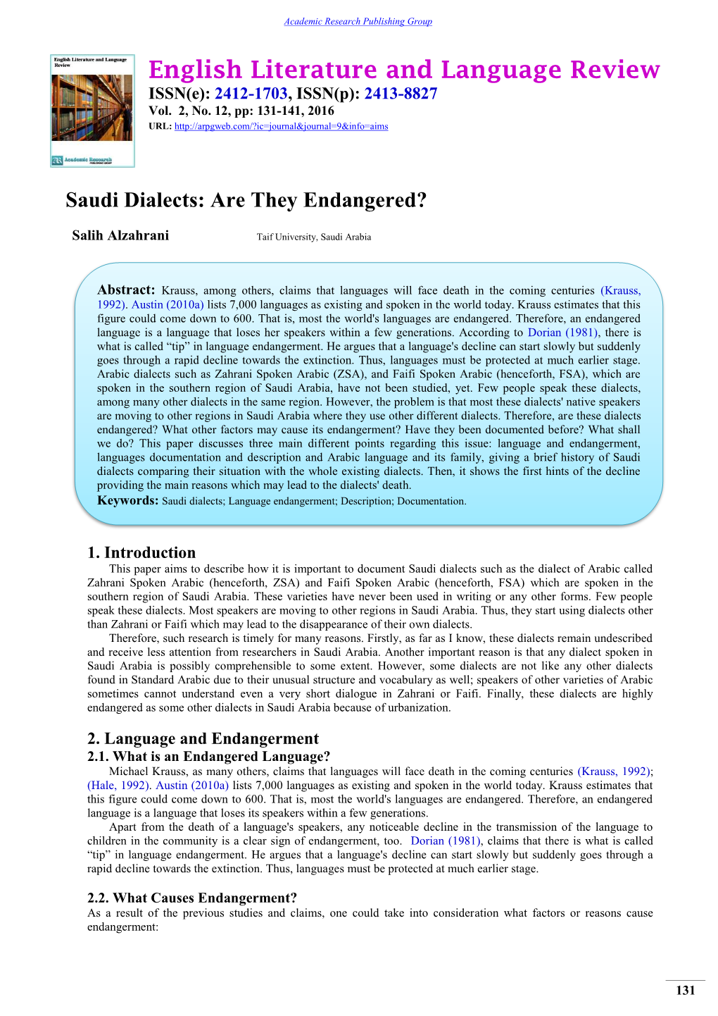 Saudi Dialects: Are They Endangered?