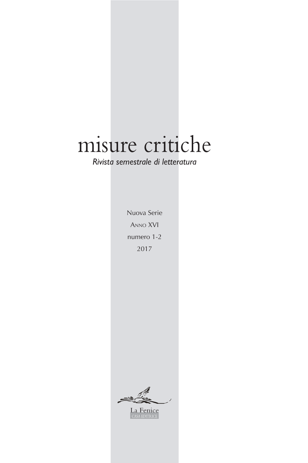 Misure Critiche Rivista Semestrale Di Letteratura