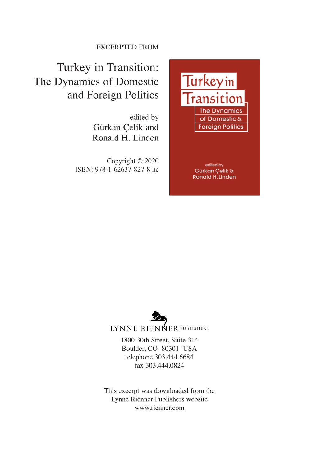 Turkey in Transition: the Dynamics of Domestic and Foreign Politics