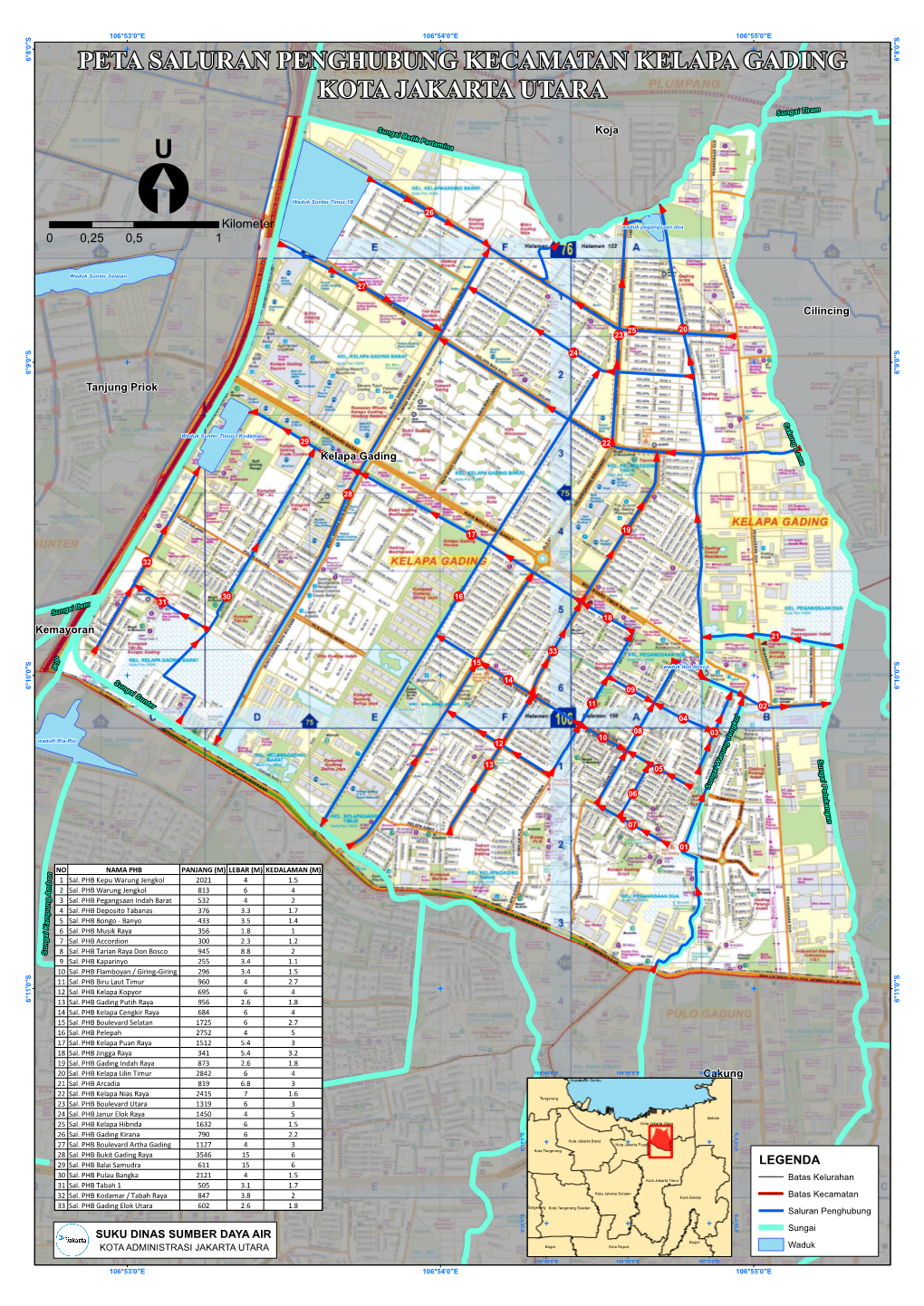 PETA SALURAN PENGHUBUNG KECAMATAN KELAPA GADING 6 KOTA JAKARTA UTARA Sungai Tiram