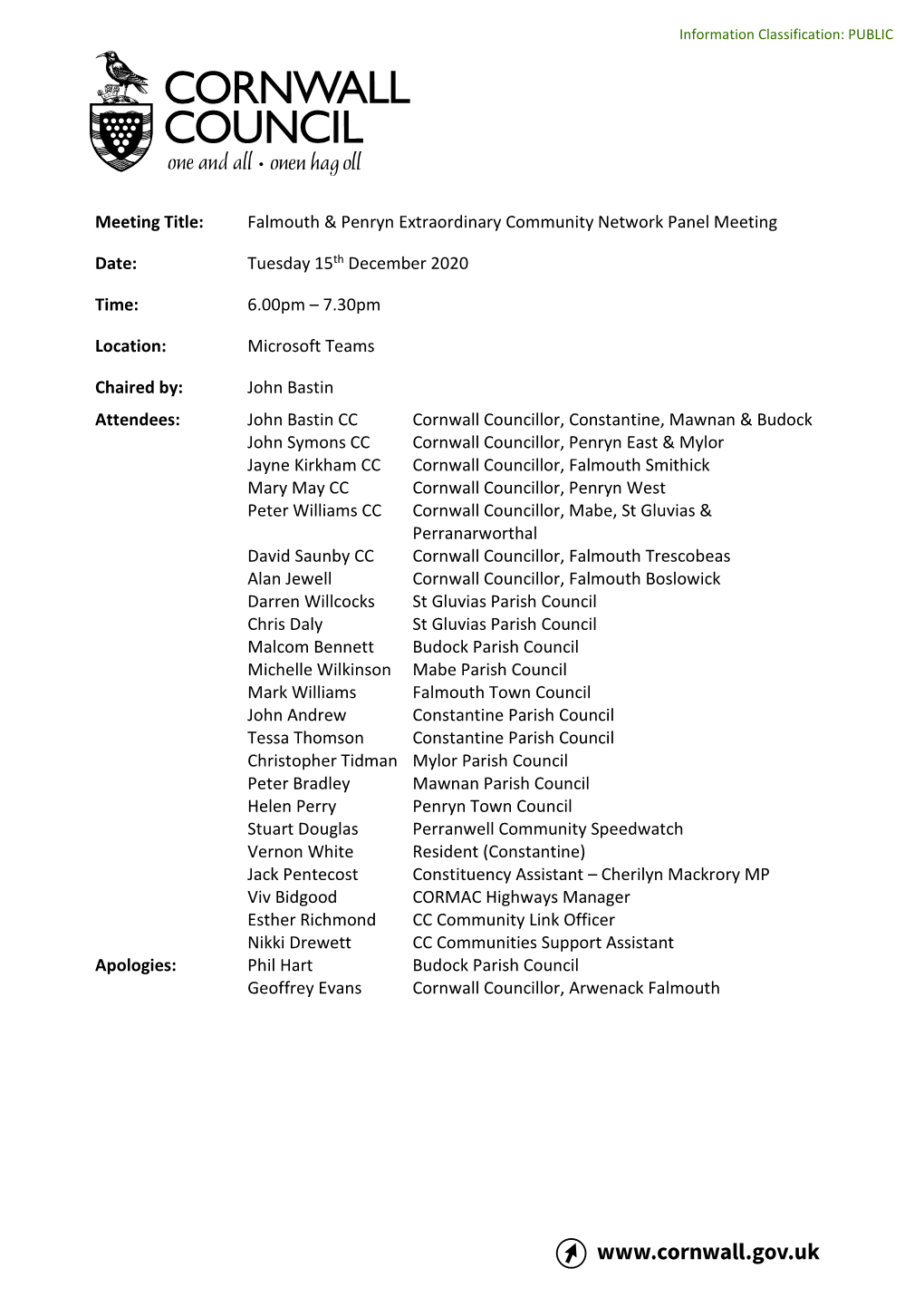 Falmouth and Penryn Community Network Panel Meeting 15 December 2020 Draft Notes