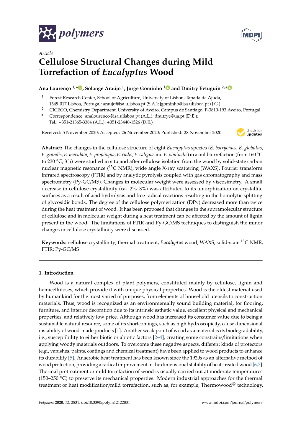 Cellulose Structural Changes During Mild Torrefaction of Eucalyptus Wood