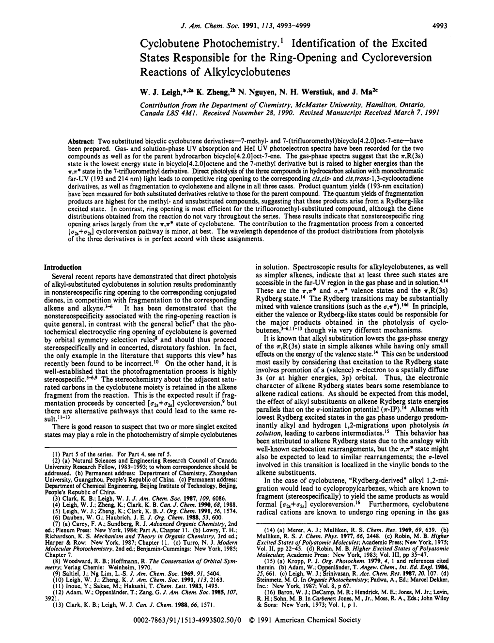 Cyclobutene Photochemistry. Identification of the Excited States Responsible for the Ring-Opening and Cycloreversion Reactions of Alkylcyclobutenes