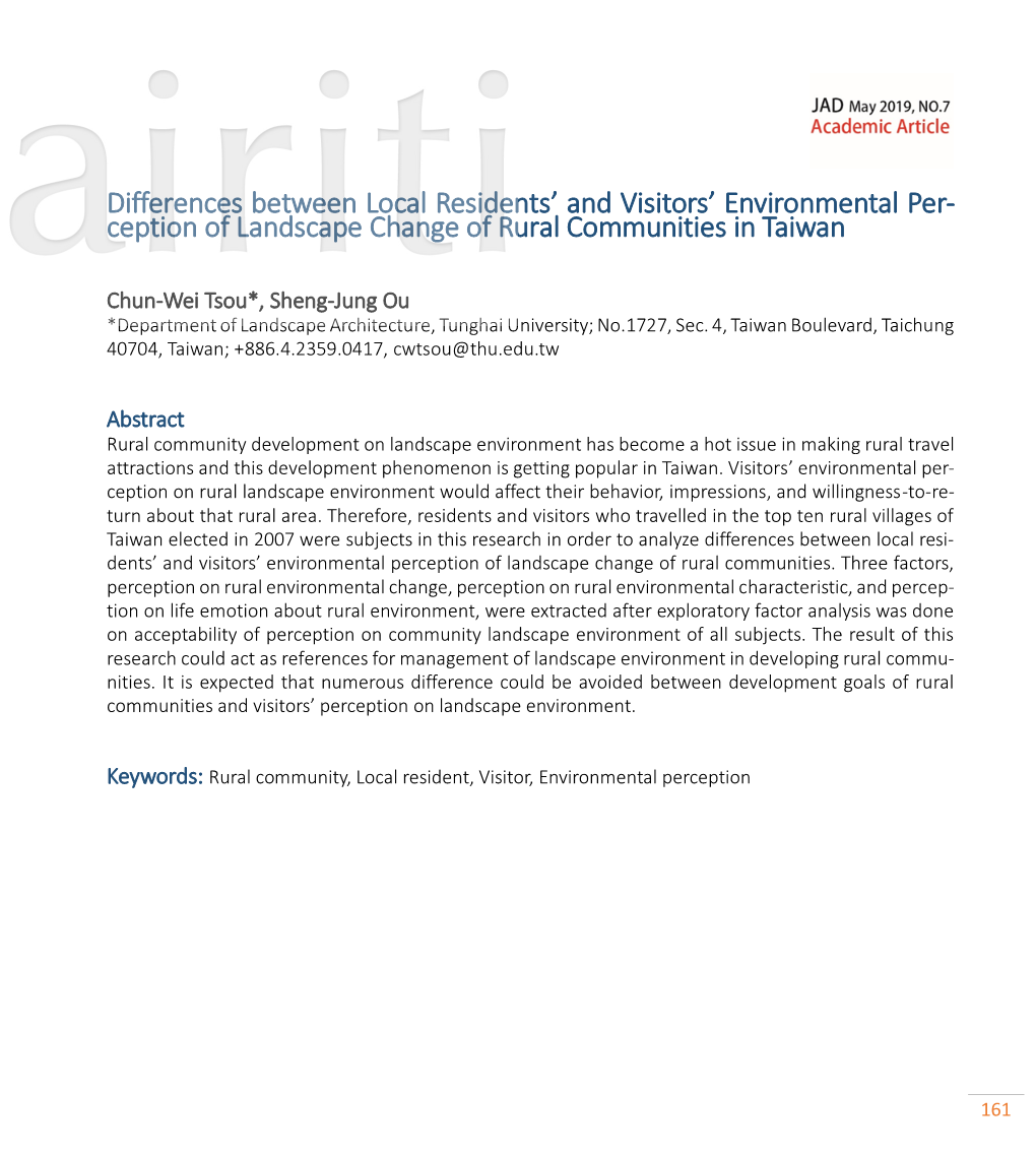 Differences Between Local Residents' and Visitors' Environmental