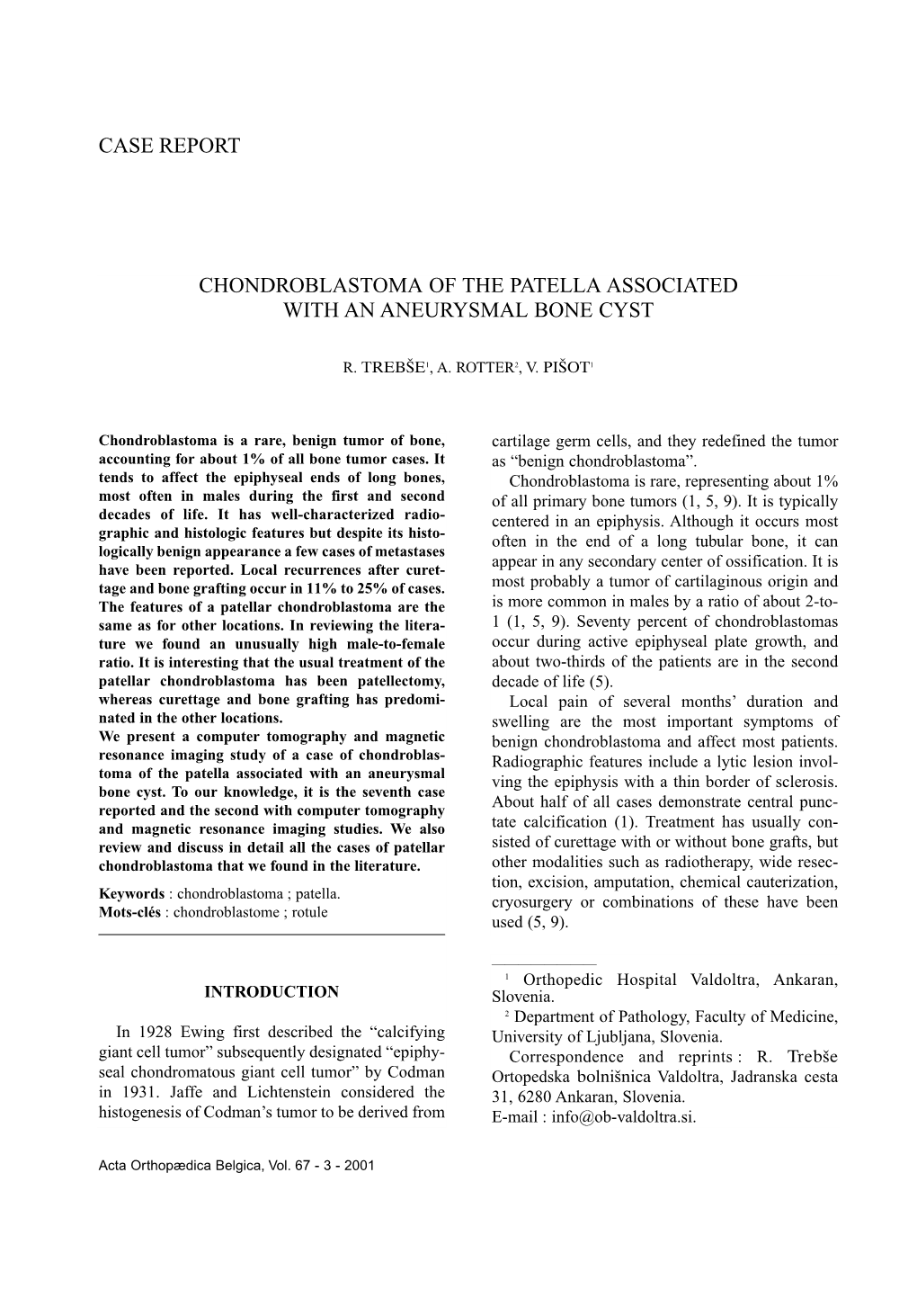 Case Report Chondroblastoma of The