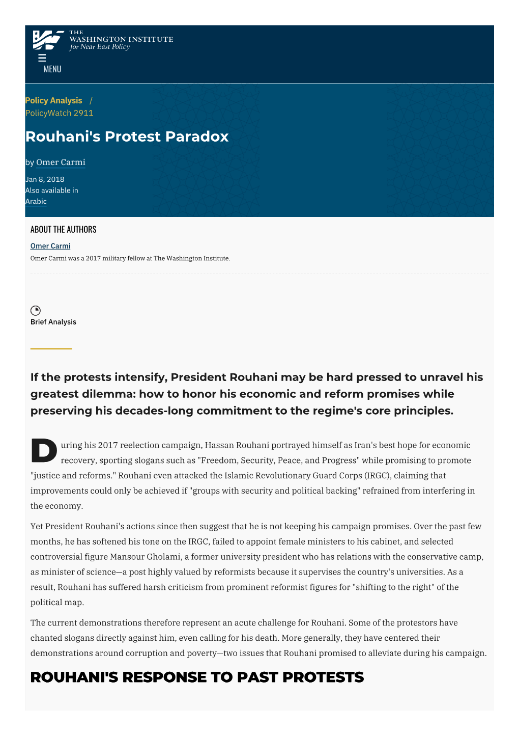 Rouhani's Protest Paradox | the Washington Institute