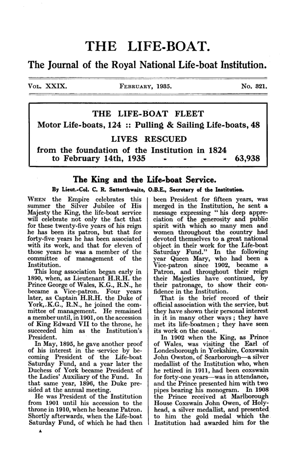 THE LIFE-BOAT. the Journal of the Royal National Life-Boat Institution