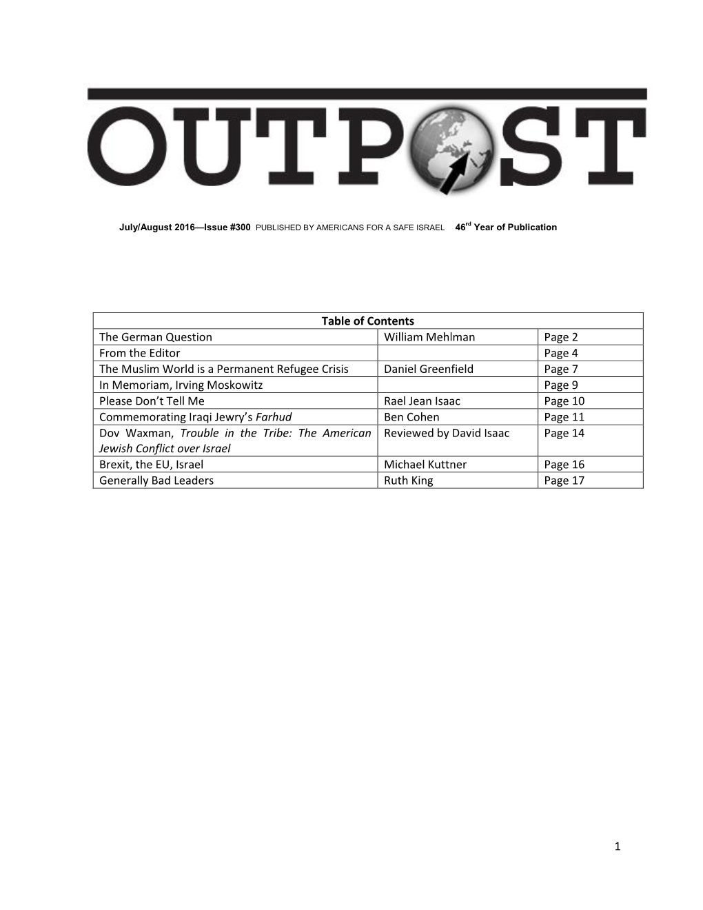 1 Table of Contents the German Question William Mehlman Page 2