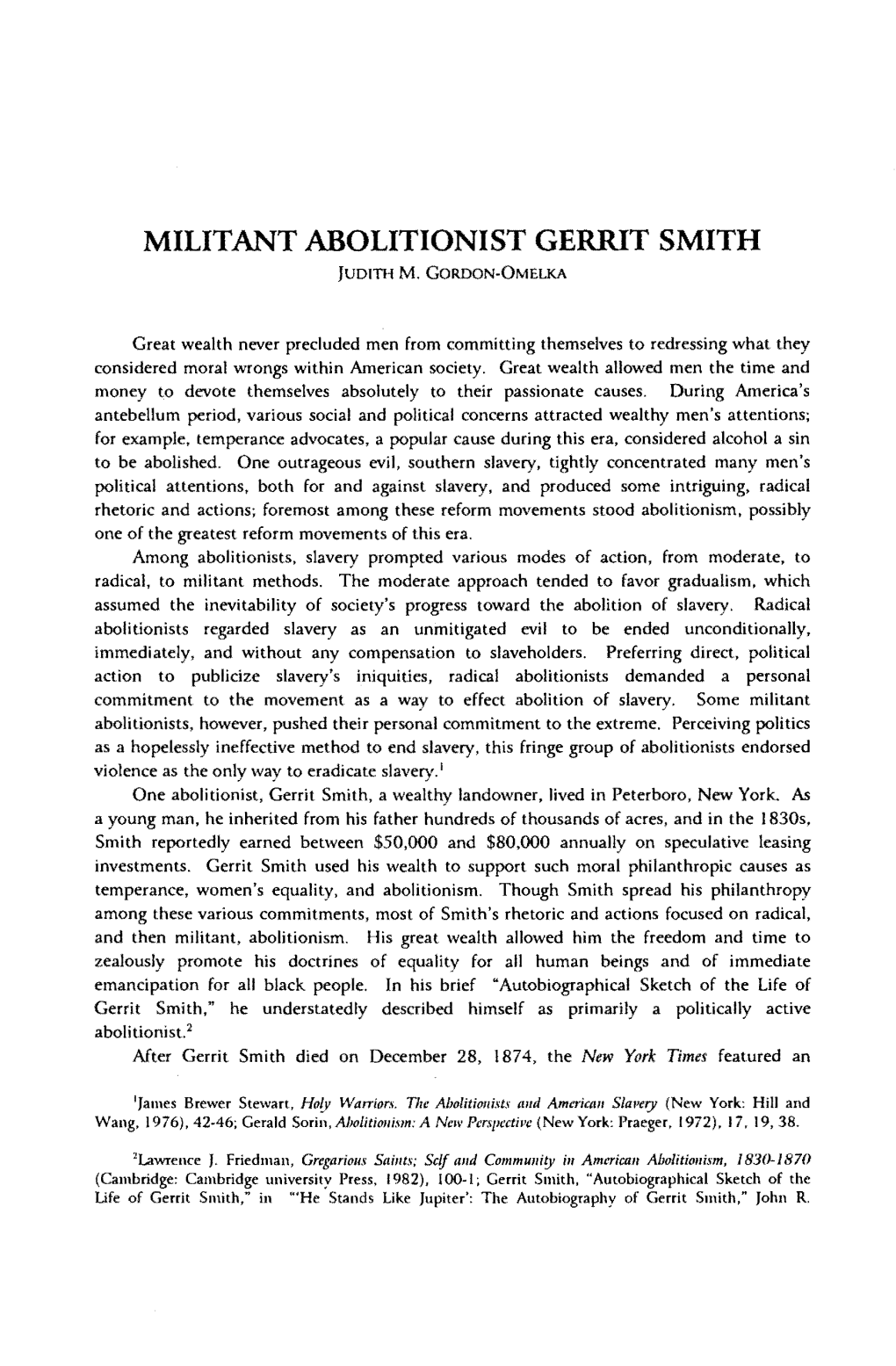 MILITANT ABOLITIONIST GERRIT SMITH }Udtn-1 M