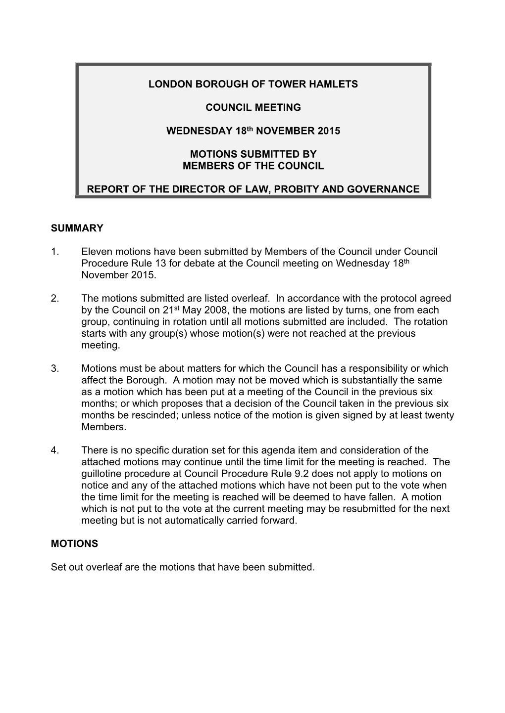 To Consider Motions Submitted by Members of the Council Pdf 153 Kb