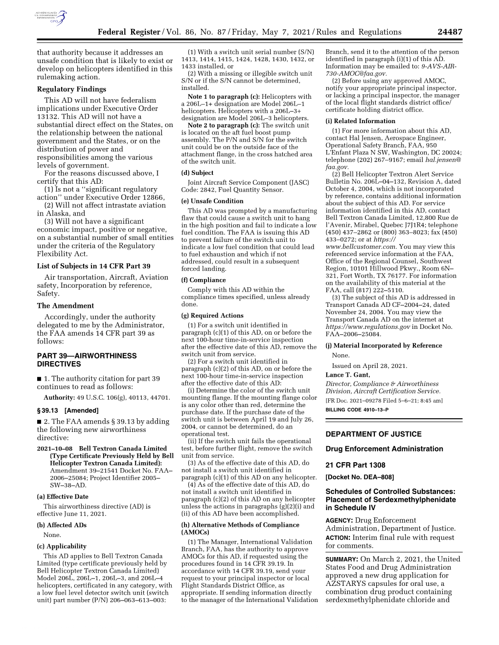 Federal Register/Vol. 86, No. 87/Friday, May 7, 2021/Rules And