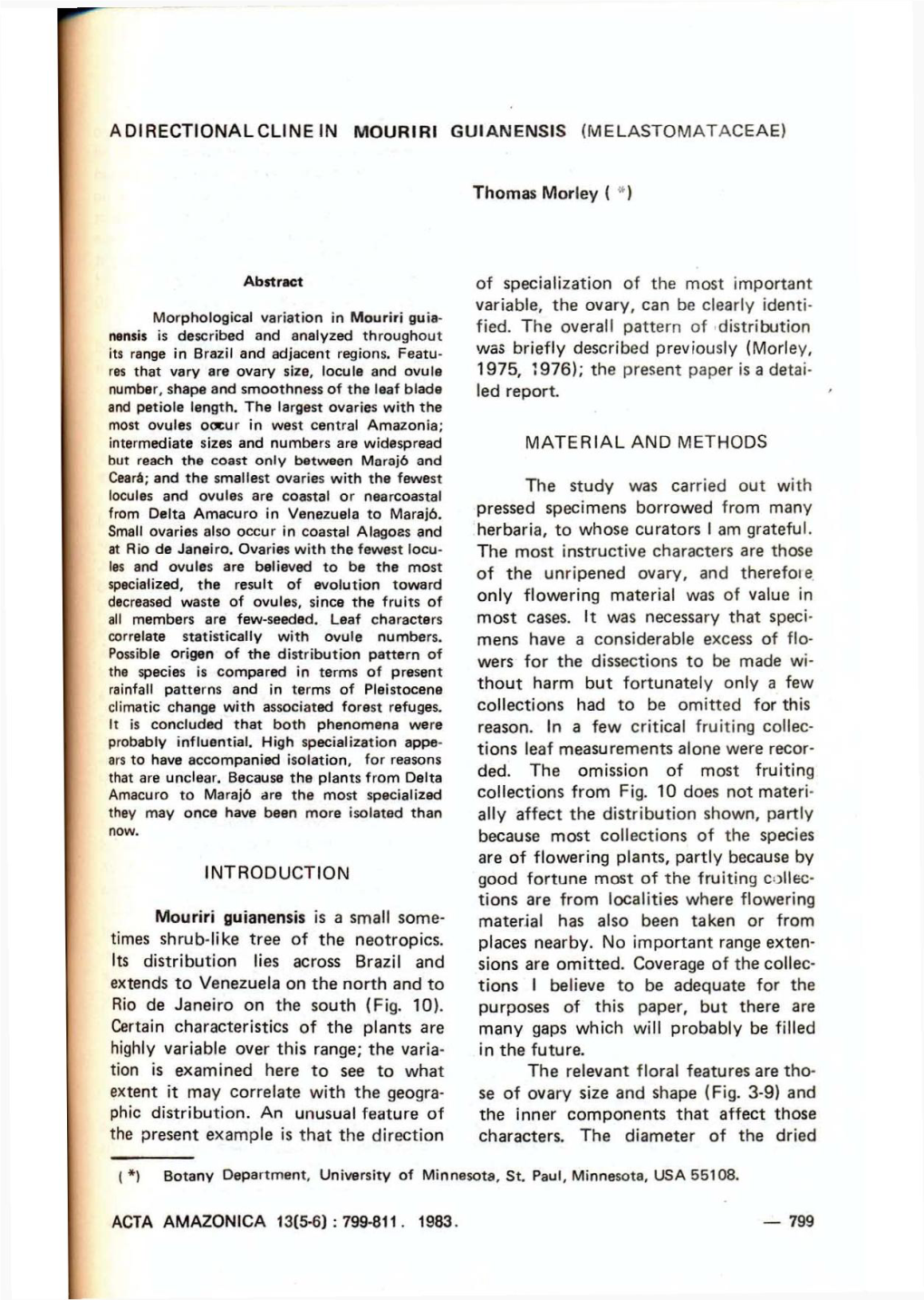 Adirectionalcline in Mouriri Guianensis (Me Lastom at Ace Ae)