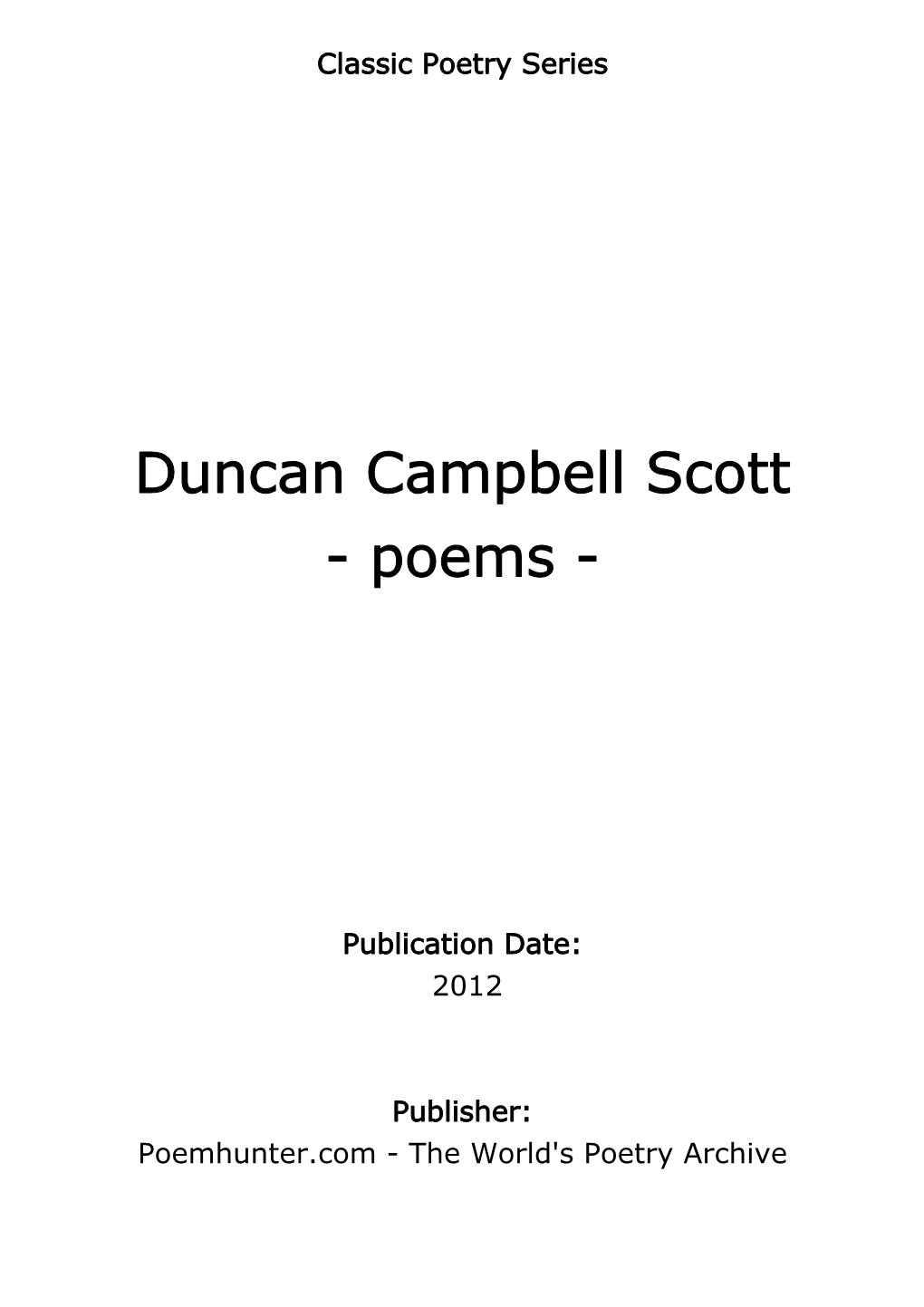 Duncan Campbell Scott - Poems
