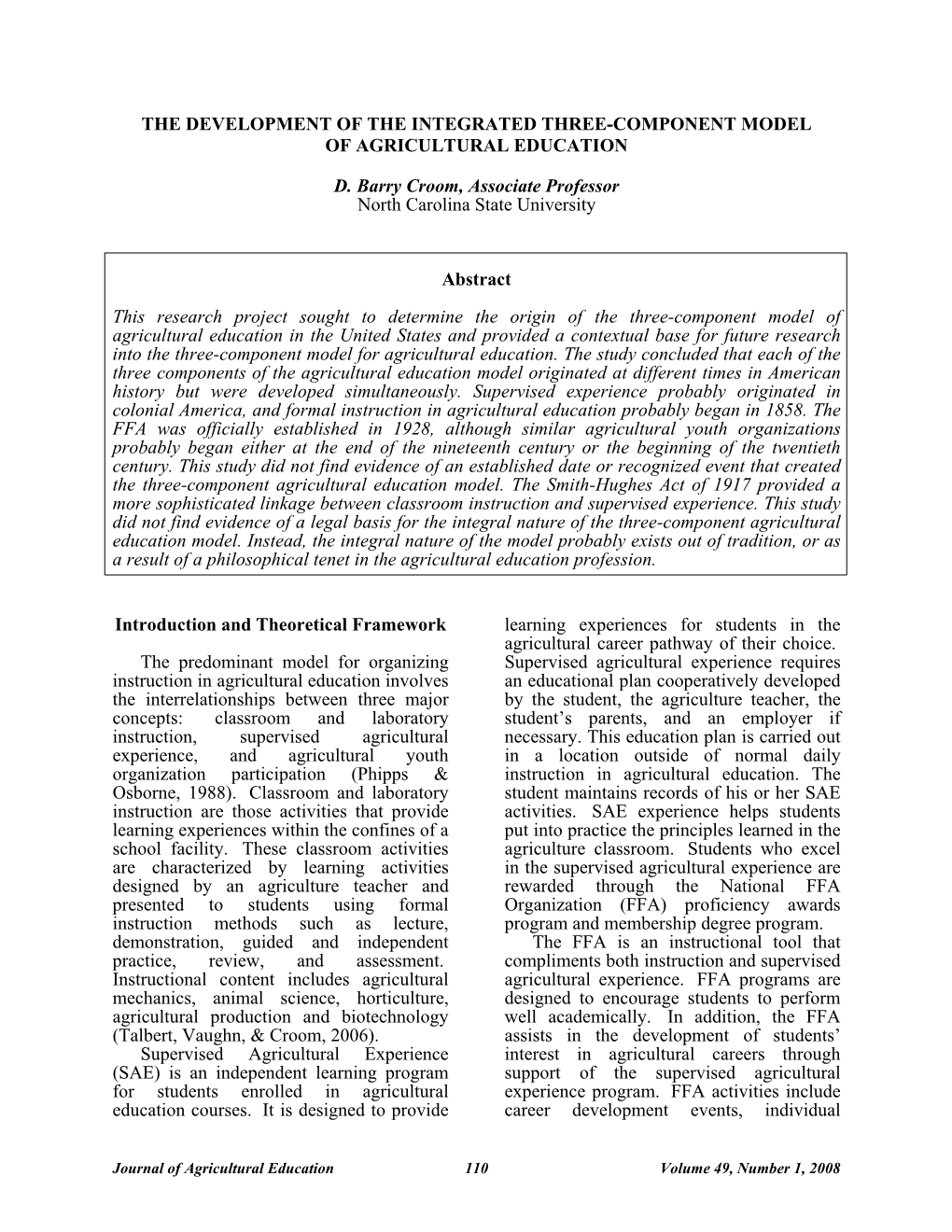 The Development of the Integrated Three-Component Model of Agricultural Education