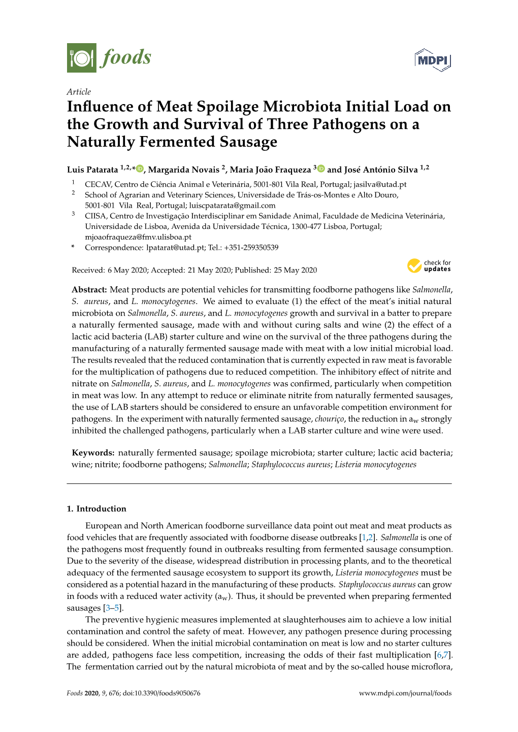 Influence of Meat Spoilage Microbiota Initial Load on the Growth and Survival of Three Pathogens on a Naturally Fermented Sausag