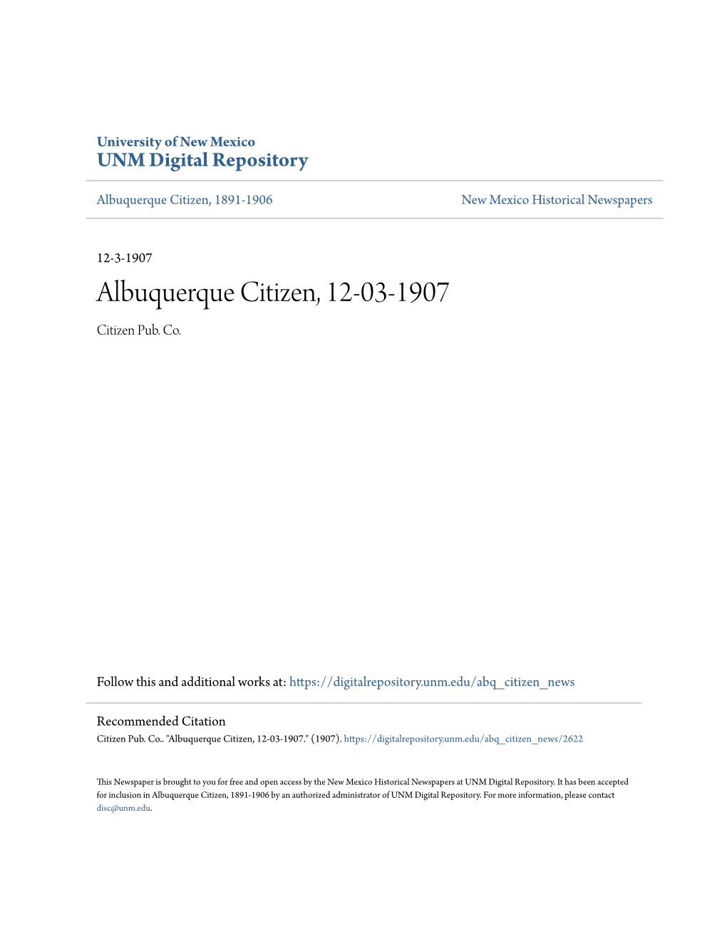 Albuquerque Citizen, 12-03-1907 Citizen Pub