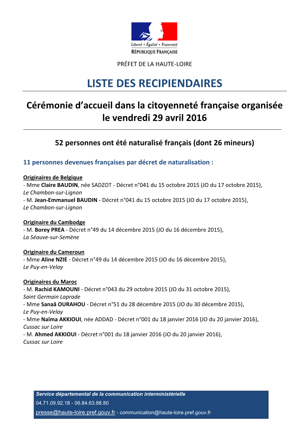 Liste Des Recipiendaires