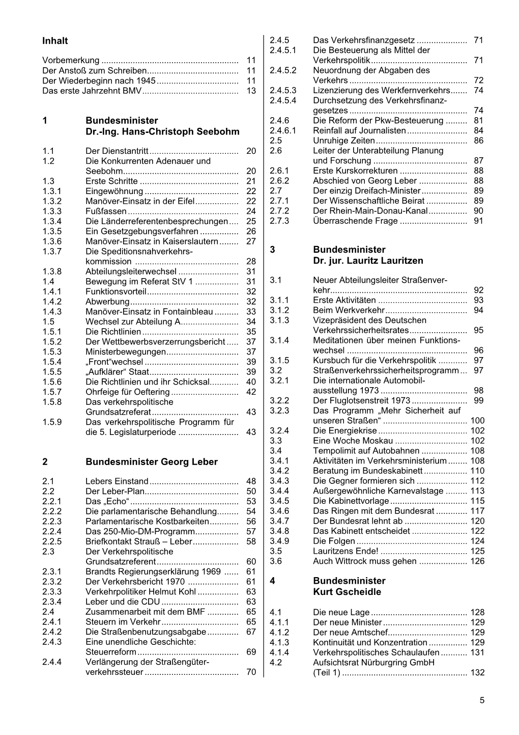 Inhalt 1 Bundesminister Dr.-Ing. Hans-Christoph Seebohm 2