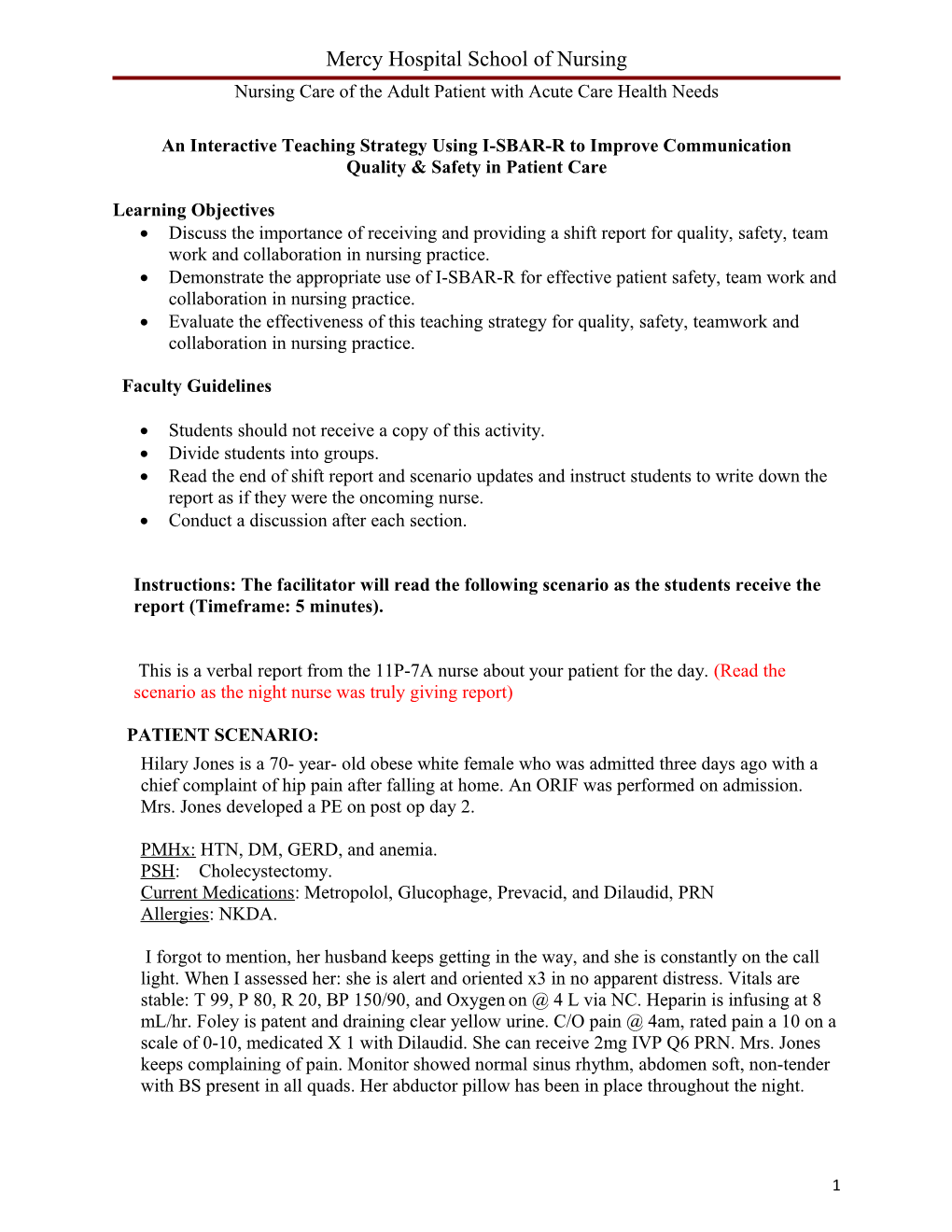 An Interactive Teaching Strategy Using I-SBAR-R to Improve Communication