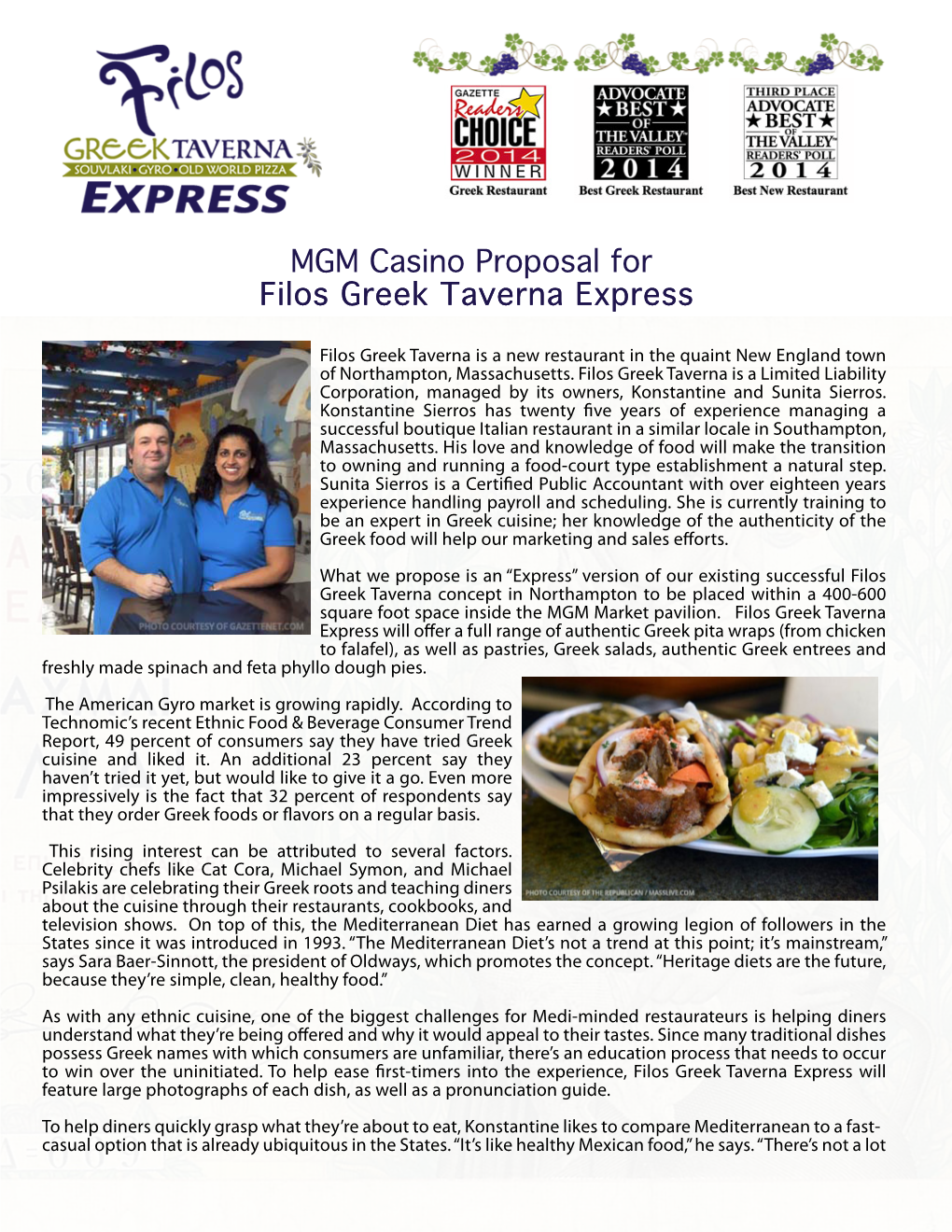 MGM Casino Proposal for Filos Greek Taverna Express