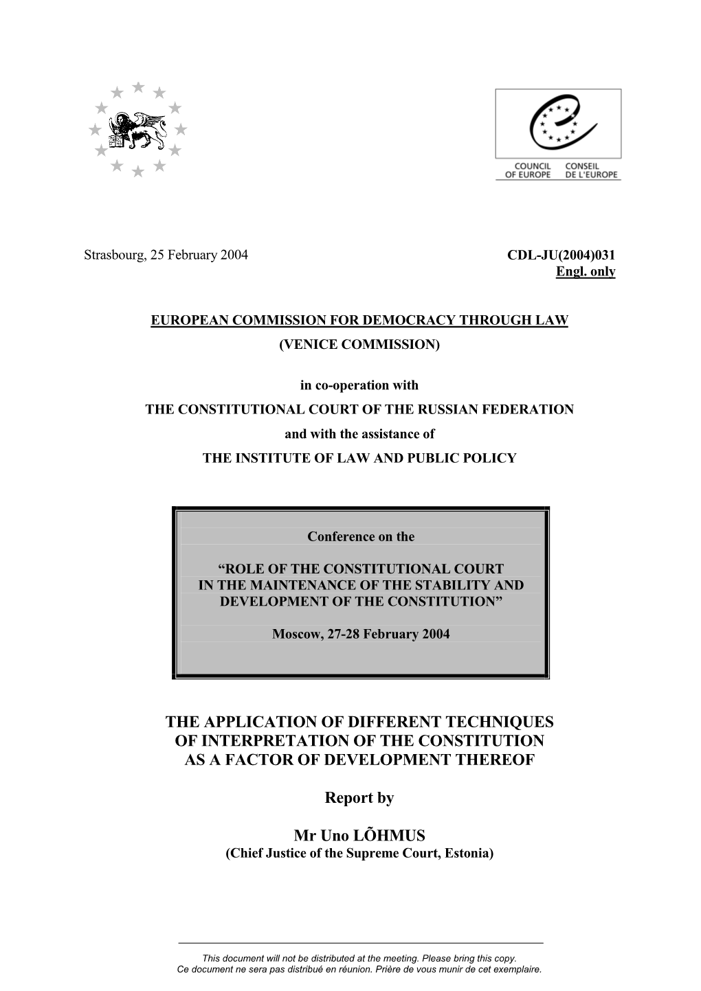 Strasbourg, 25 February 2004 CDL-JU(2004)031 Engl