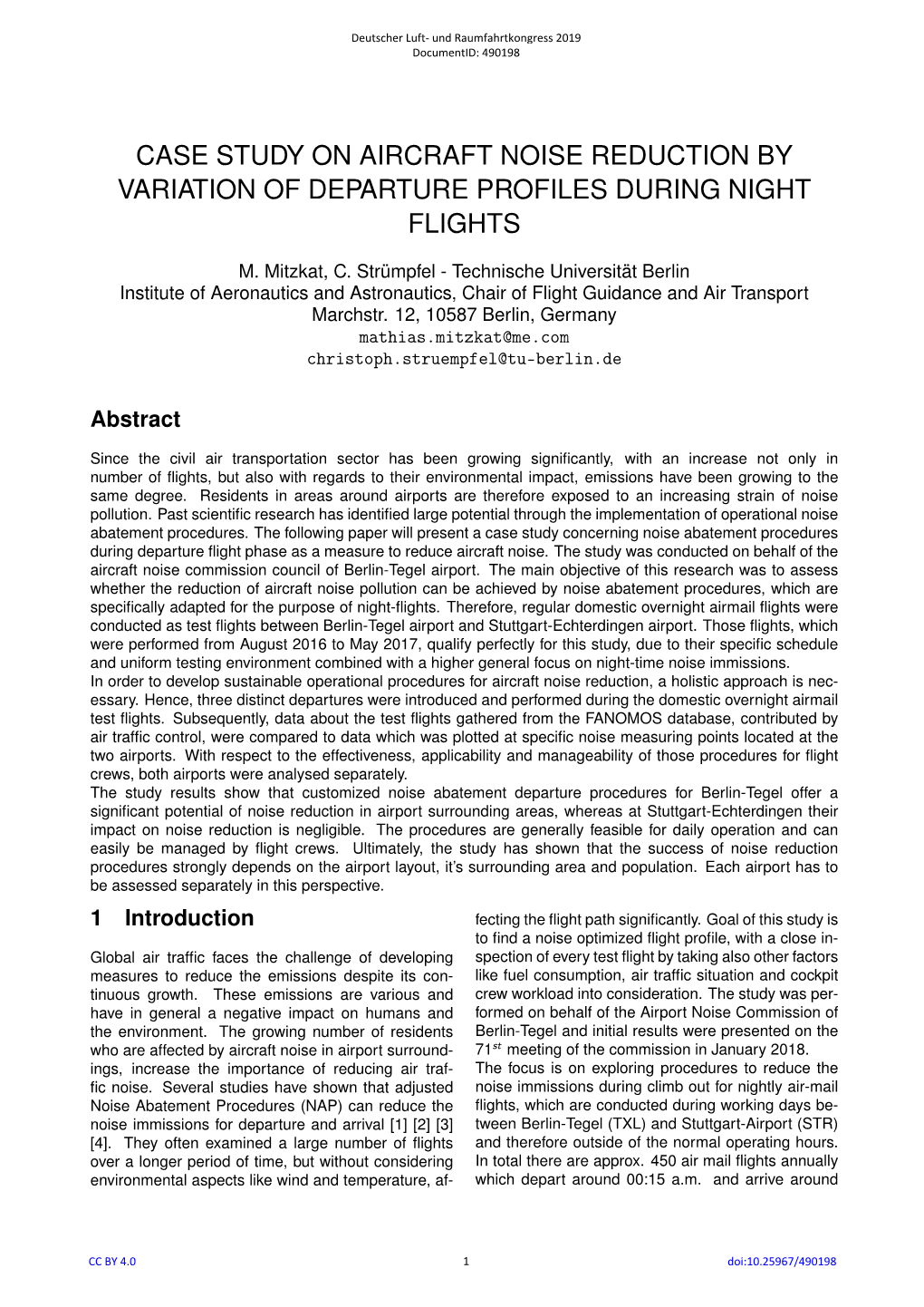 Case Study on Aircraft Noise Reduction by Variation of Departure Profiles During Night Flights
