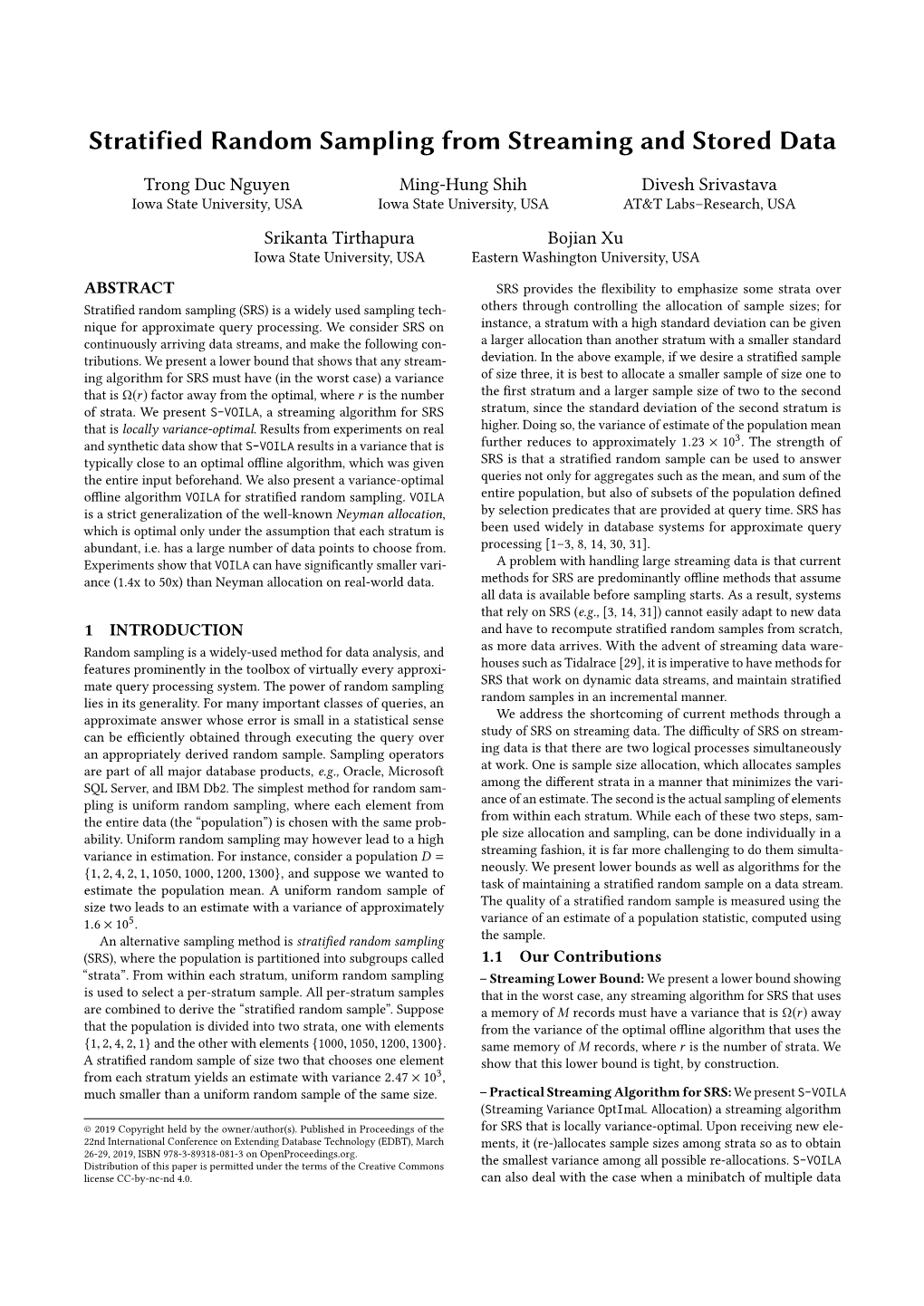 Stratified Random Sampling from Streaming and Stored Data