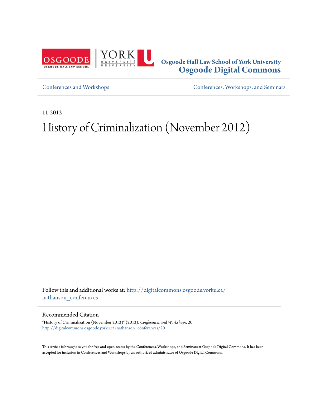 History of Criminalization (November 2012)