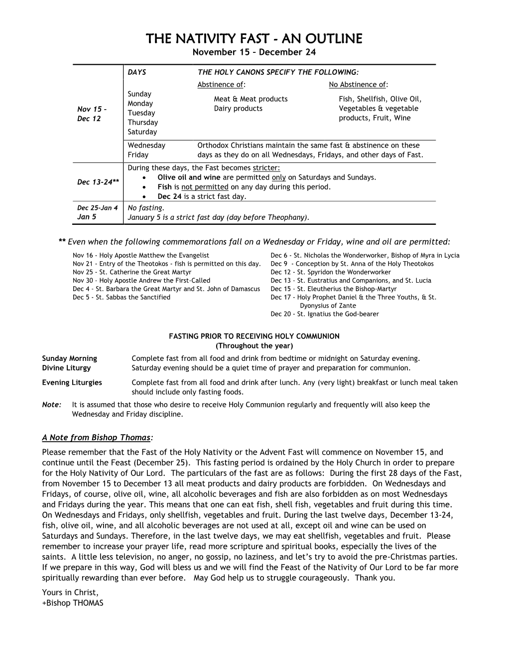 Nativity Fast Sheet