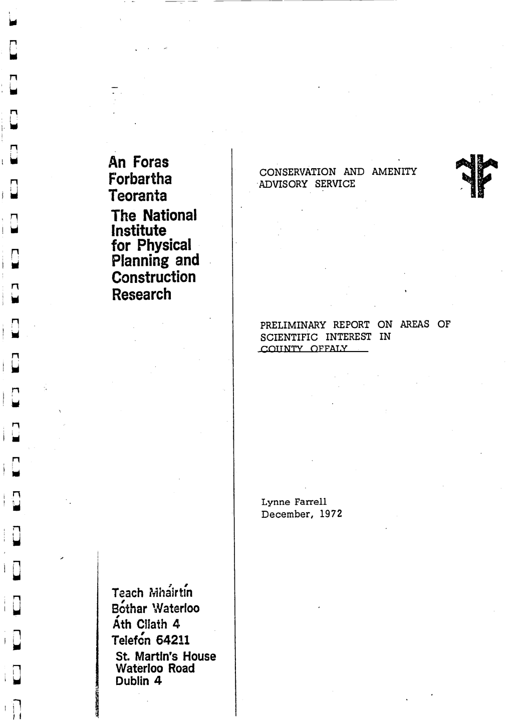 A Preliminary Report on Areas of Scientific Interest in County Offaly