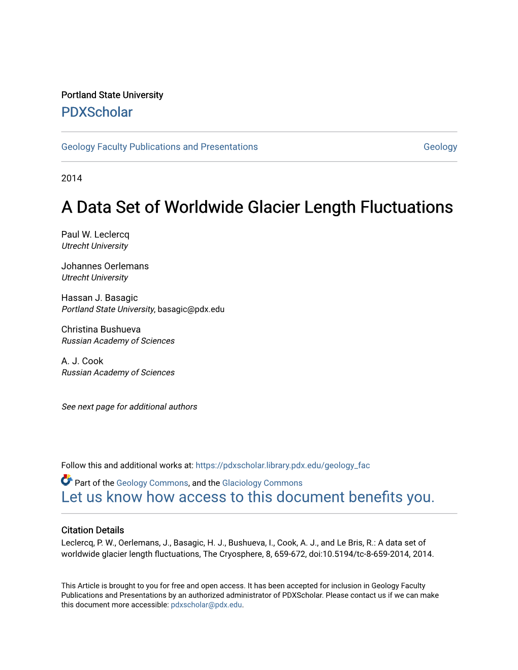 A Data Set of Worldwide Glacier Length Fluctuations