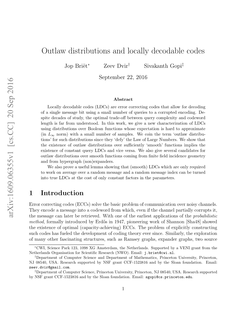 Arxiv:1609.06355V1 [Cs.CC] 20 Sep 2016 Outlaw Distributions And