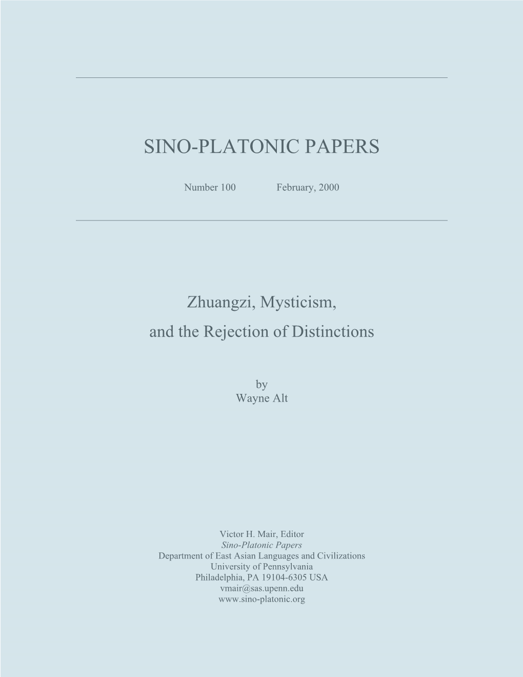 Zhuangzi, Mysticism, and the Rejection of Distinctions