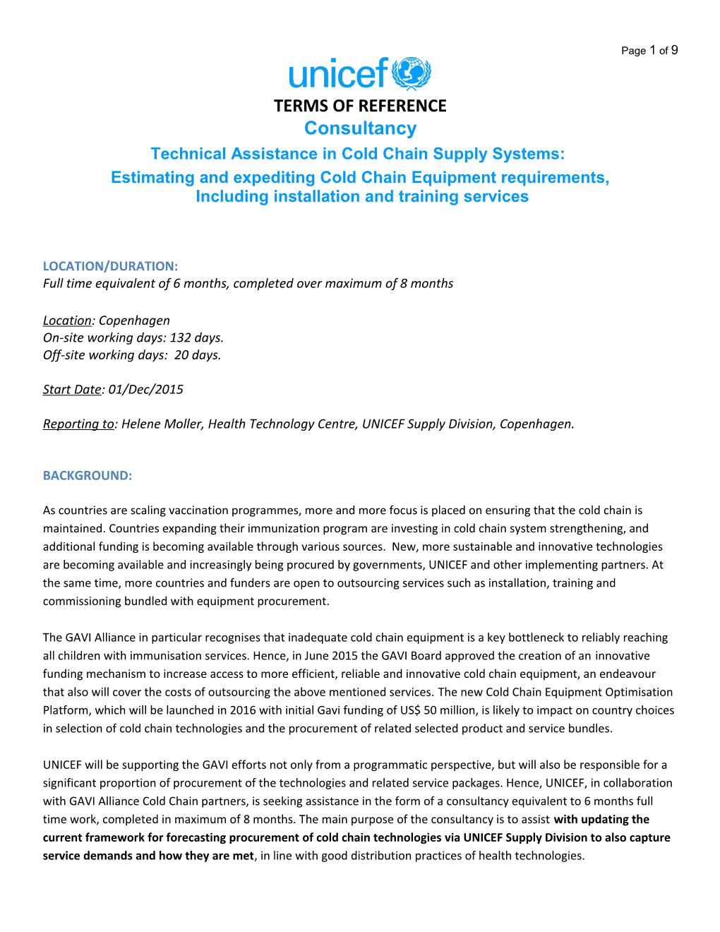 Technical Assistance in Cold Chain Supply Systems