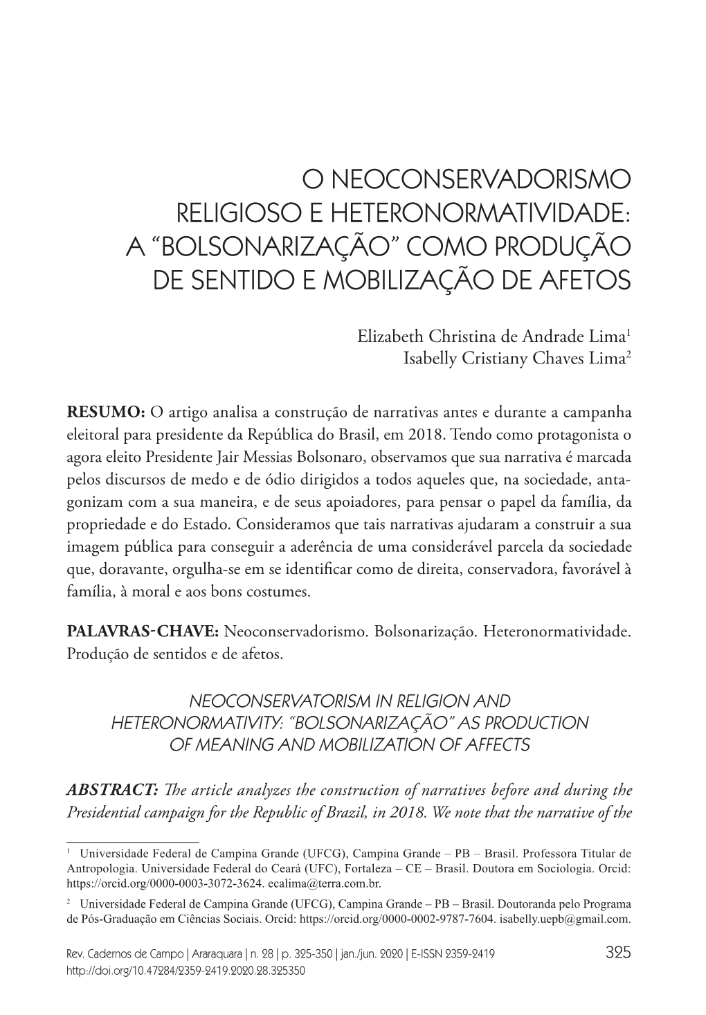 A “Bolsonarização” Como Produção De Sentido E Mobilização De Afetos