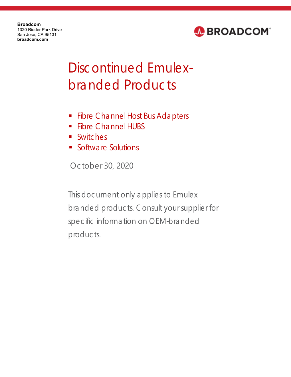 Discontinued Emulex- Branded Products