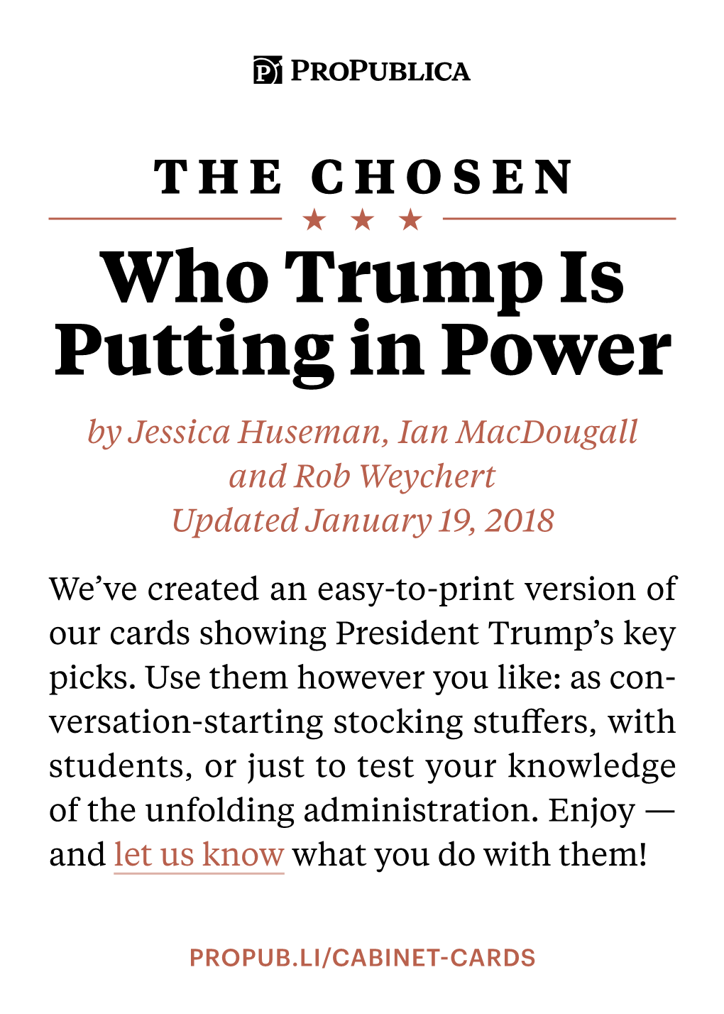 Who Trump Is Putting in Power by Jessica Huseman, Ian Macdougall and Rob Weychert Updated January 19, 2018