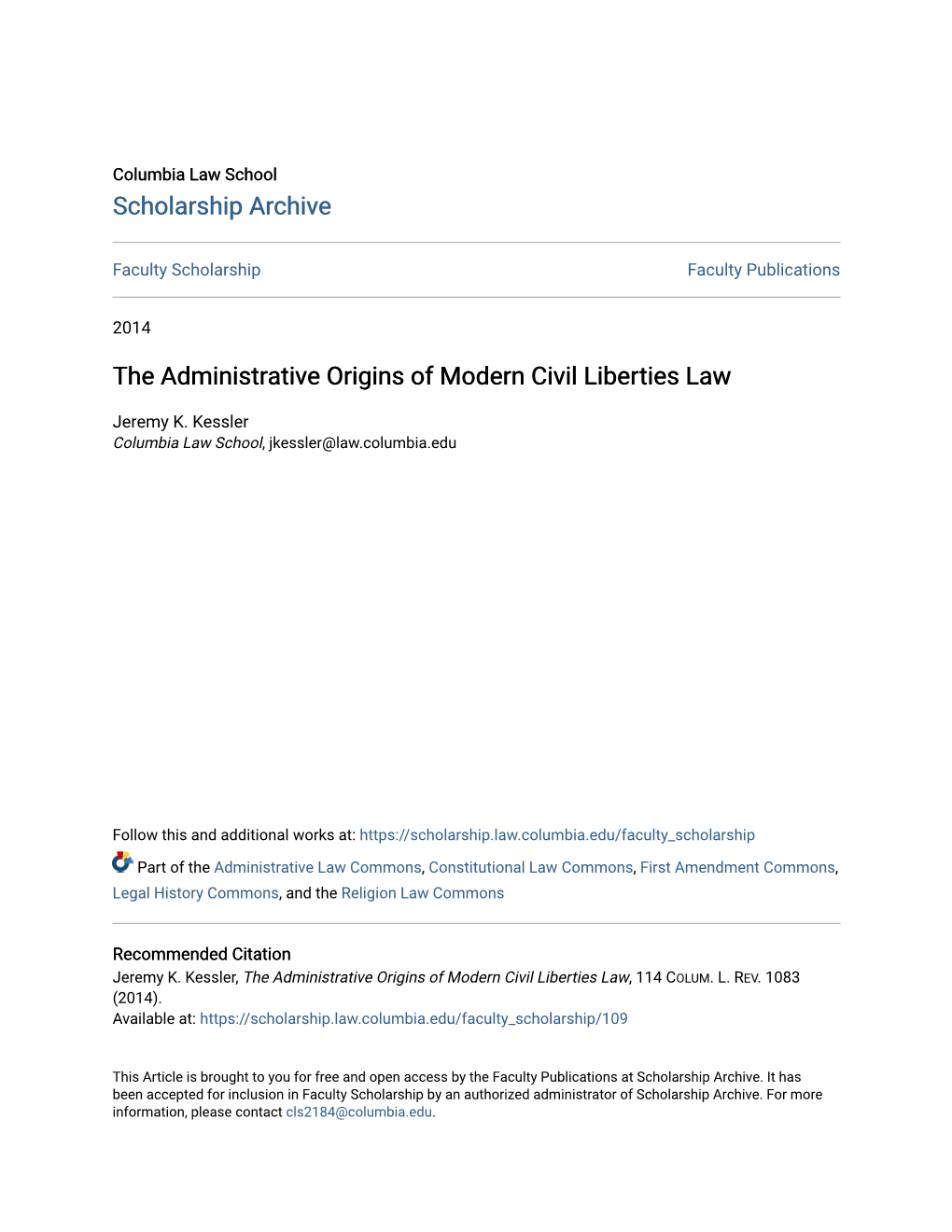 The Administrative Origins of Modern Civil Liberties Law
