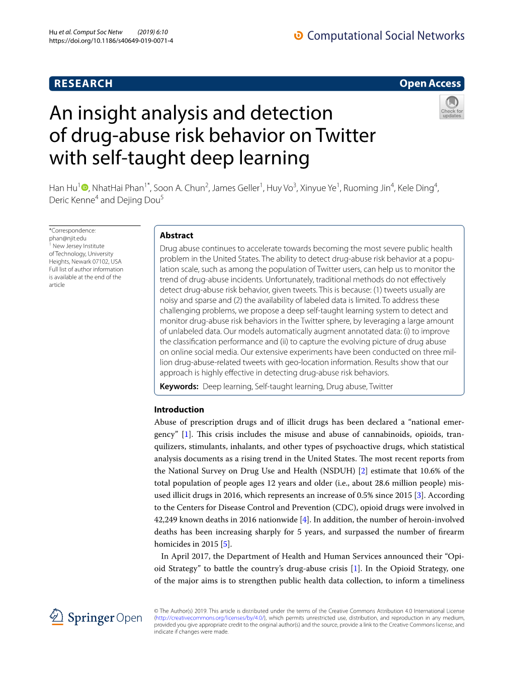 An Insight Analysis and Detection of Drug‑Abuse Risk Behavior on Twitter with Self‑Taught Deep Learning