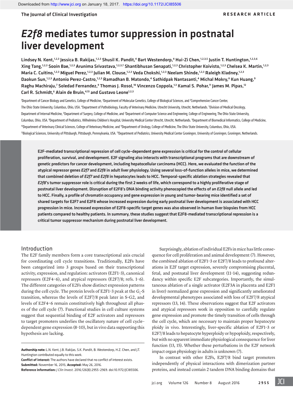 E2f8 Mediates Tumor Suppression in Postnatal Liver Development