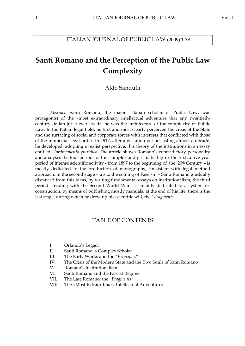 Santi Romano and the Perception of the Public Law Complexity