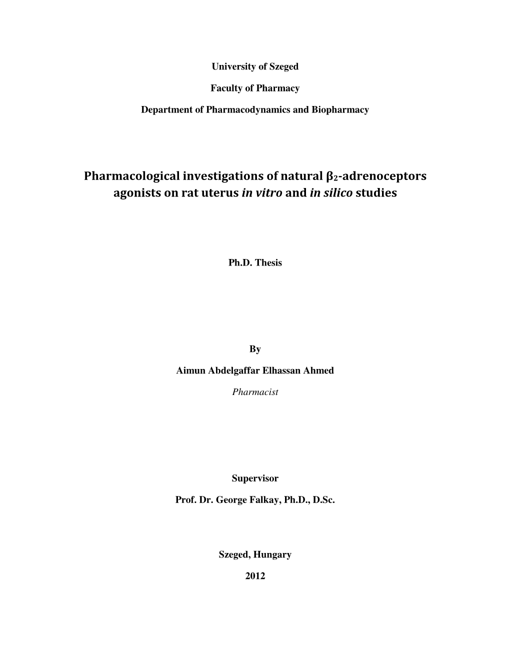 Pharmacological Investigations of Natural Β2-Adrenoceptors Agonists