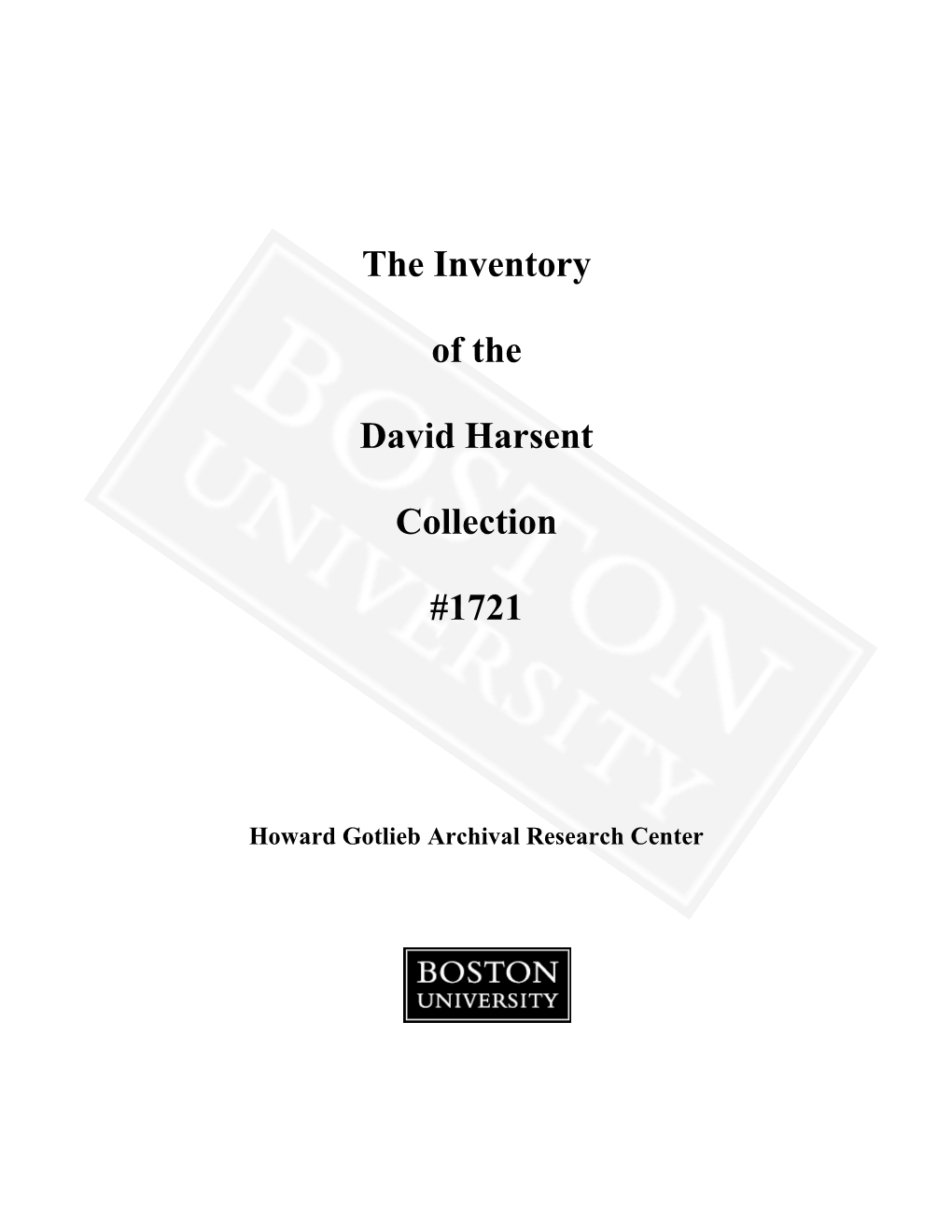 The Inventory of the David Harsent Collection #1721