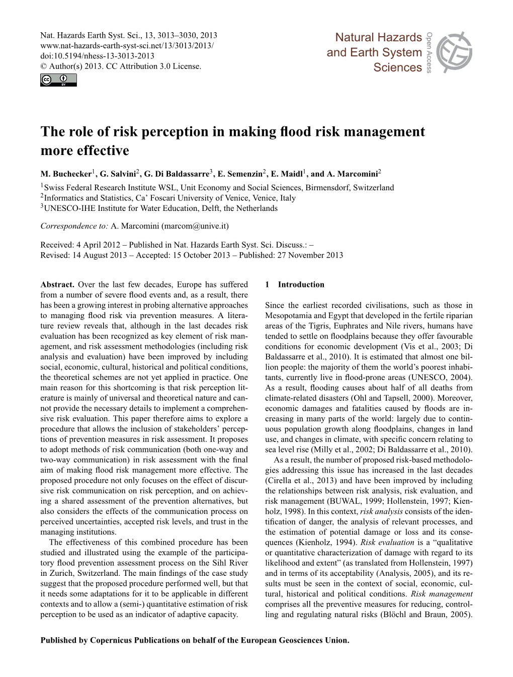 The Role of Risk Perception in Making Flood Risk