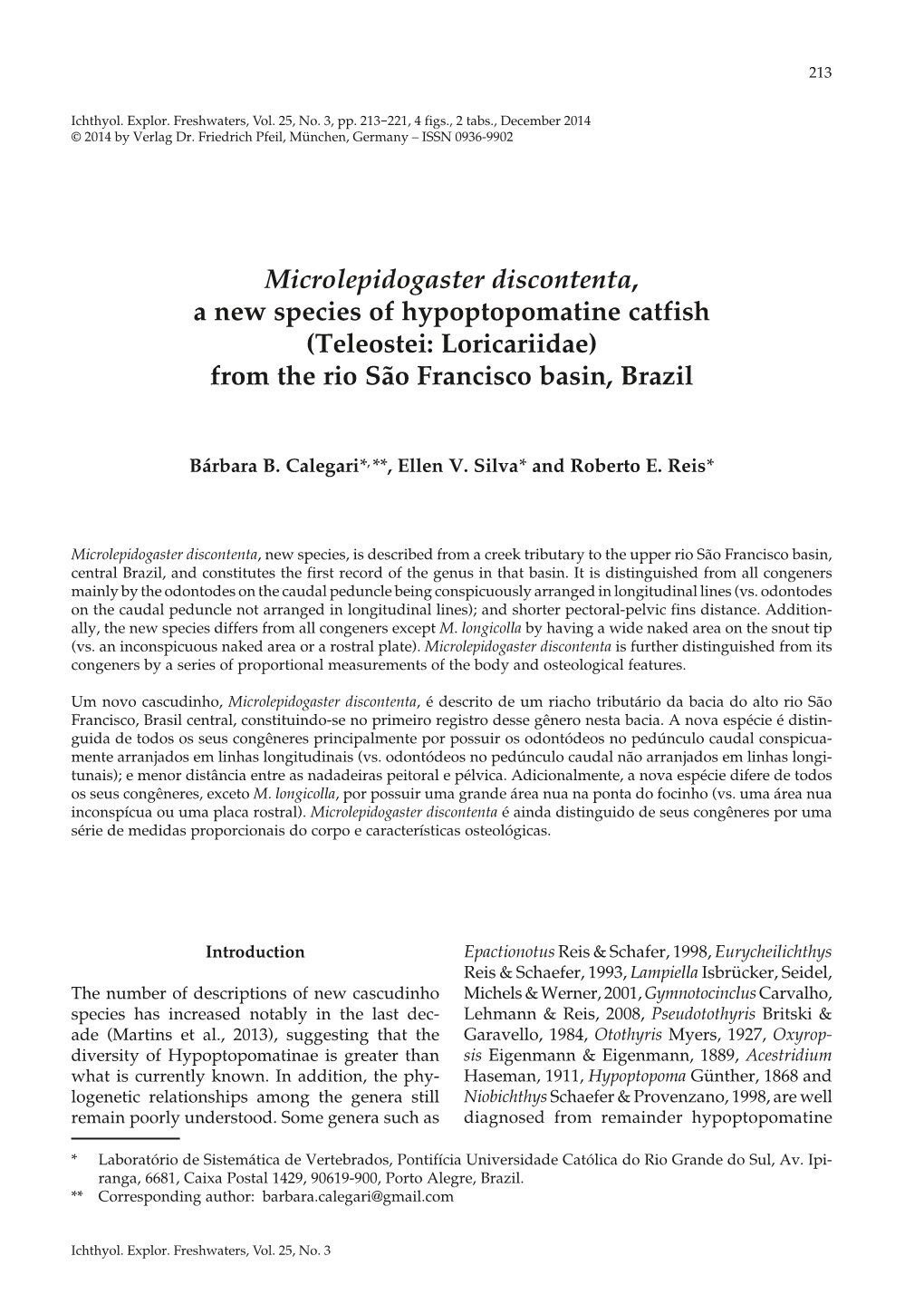 Microlepidogaster Discontenta, a New Species of Hypoptopomatine Catfish (Teleostei: Loricariidae) from the Rio São Francisco Basin, Brazil