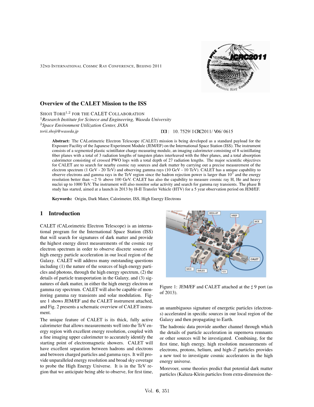 Overview of the CALET Mission to the ISS 1 Introduction