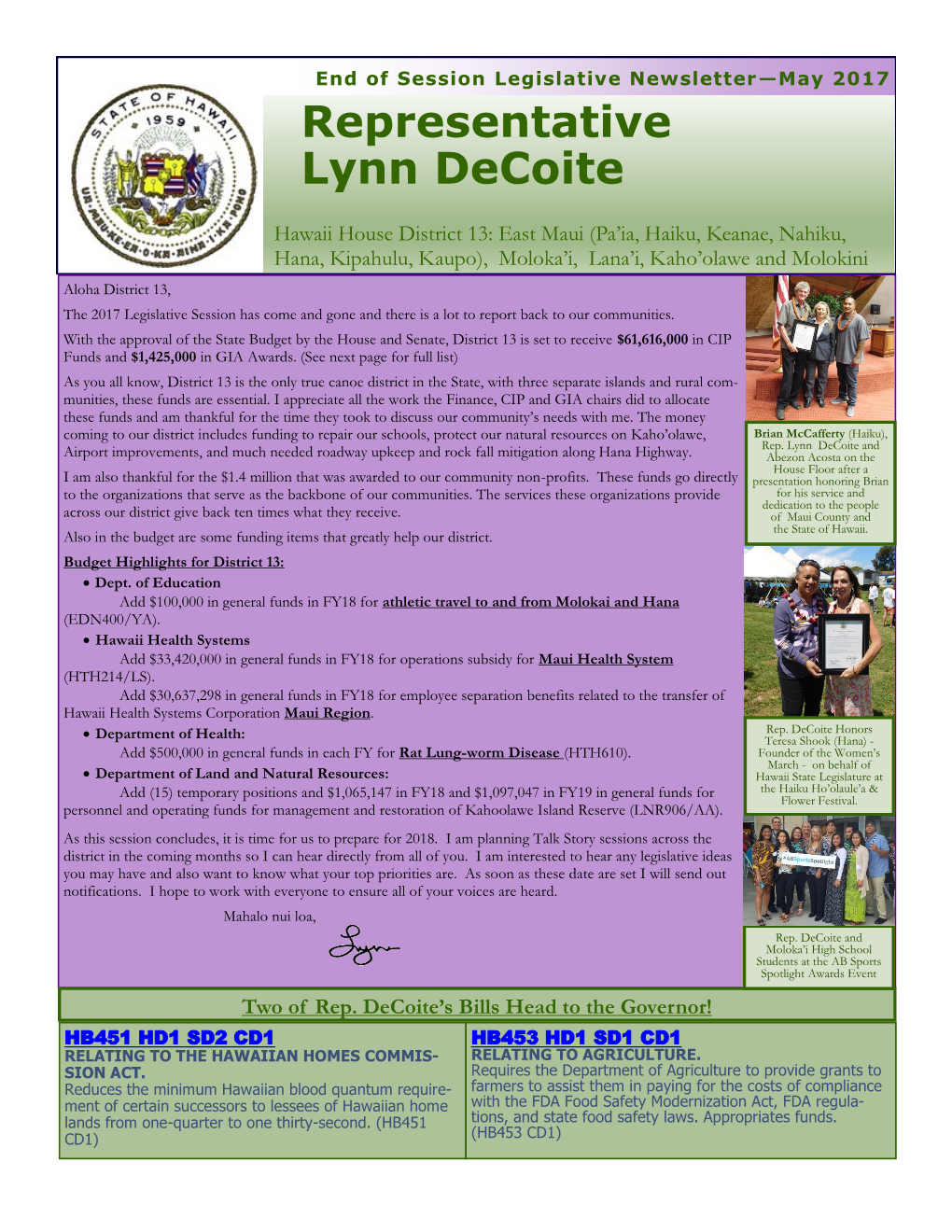 Rep. Decoite-Legislative Newsletter