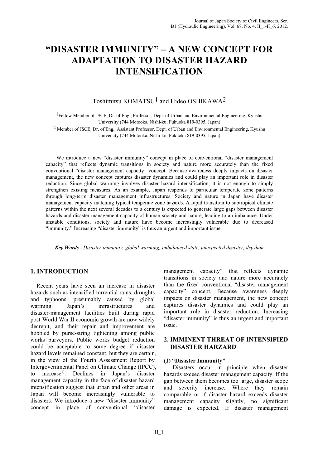 Disaster Immunity” – a New Concept for Adaptation to Disaster Hazard Intensification