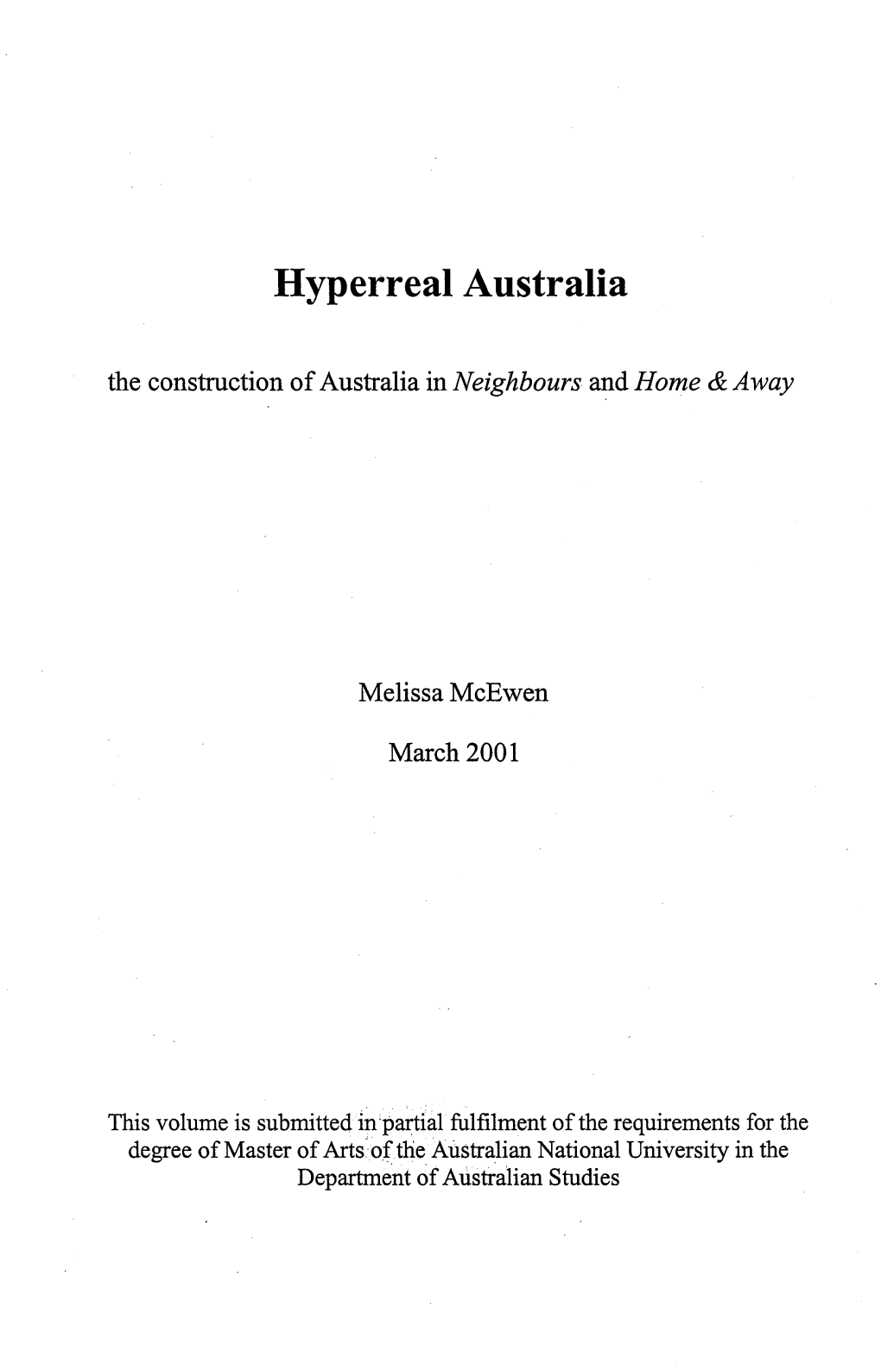 Hyperreal Australia the Construction of Australia in Neighbours and Home & Away