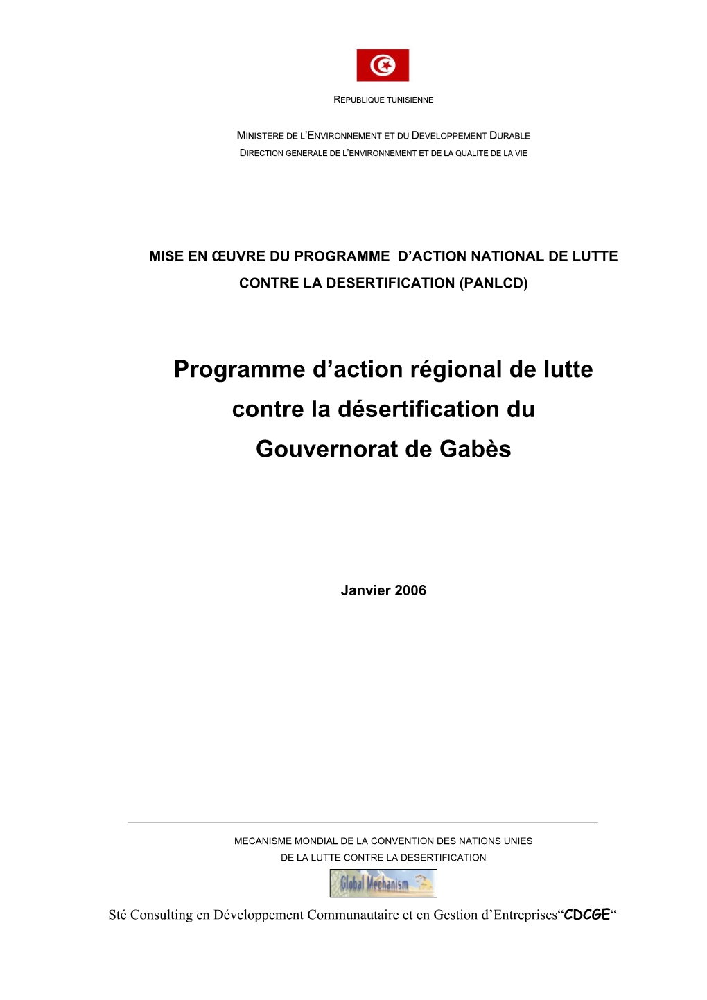 Programme D'action Régional De Lutte Contre La Désertification Du